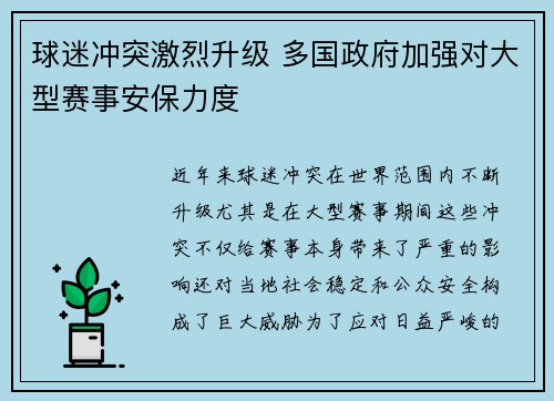 球迷冲突激烈升级 多国政府加强对大型赛事安保力度