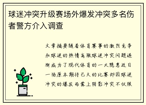 球迷冲突升级赛场外爆发冲突多名伤者警方介入调查
