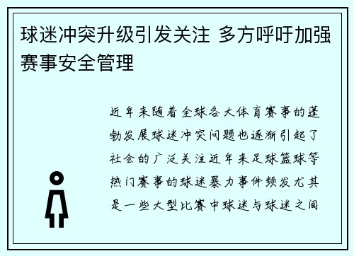 球迷冲突升级引发关注 多方呼吁加强赛事安全管理