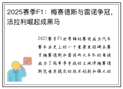 2025赛季F1：梅赛德斯与雷诺争冠，法拉利崛起成黑马
